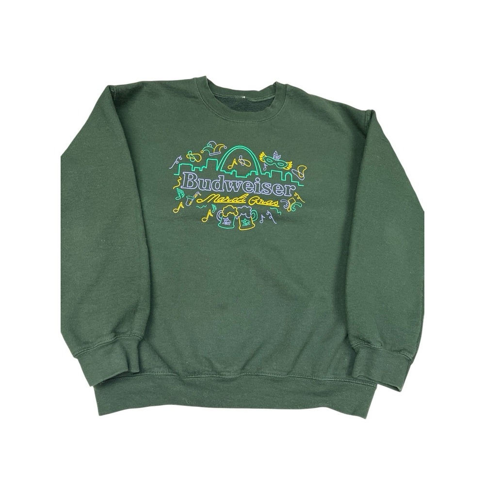 Budweiser Sweatshirt Mardi Gras Edition Green Size‎ XL? No Tag See Measurements